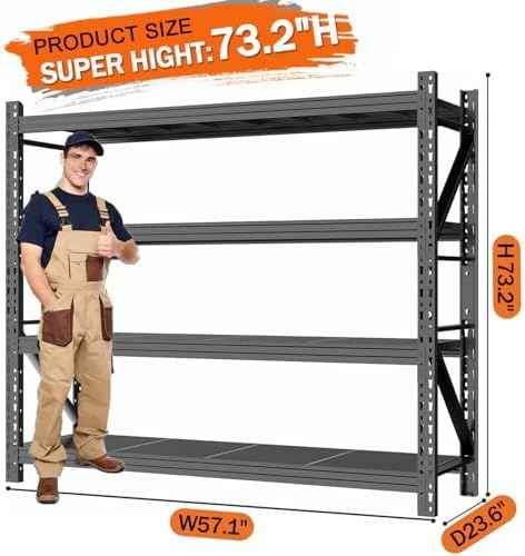 57''W Heavy Duty Storage Shelves, 4000LBS Metal Garage Shelving Units, 4 Tier Adjustable Large Industrial Shelves for Warehouse Workshop Basement (57''W x 23.6''D x 73.2''H)