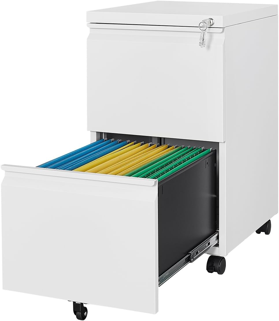 2 Drawers Vertical File Cabinet - Fully Assembled White Under Desk
