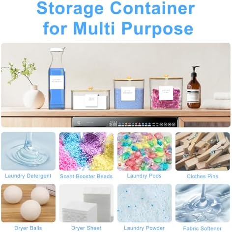 3+1 Pack Laundry Pods Containers & Dryer Sheet Holder & Laundry Detergent Dispenser, Laundry Room Organization and Storage Jars with Lids, Labels and Scoops for Scent Booster, Powder, Pods