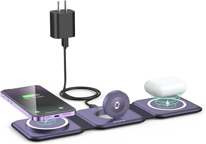 Wireless Charger 3 in 1, RTOPS Magnetic Travel Wireless Charging Station by RTOPS