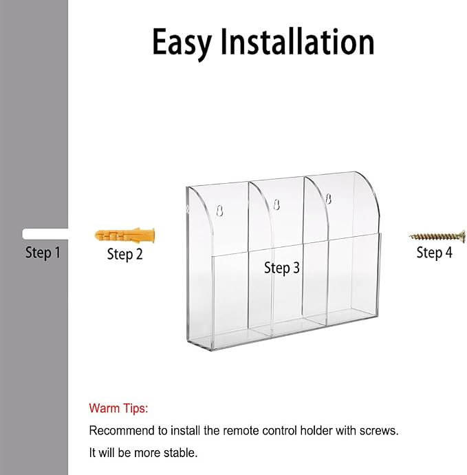 Hipiwe Wall Mount Remote Control Holder Clear Acrylic Media Organizer Storage - Image 5