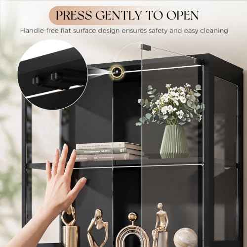 Display Cabinet with Glass Doors, LED Lights Motion Sensor