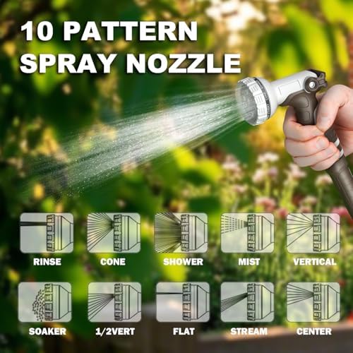 Retractable Garden Hose Reel, 5/8 in 100+6 ft, Heavy Duty Wall Mounted Water Hose Reel, Spring Power Automatic Rewind, Any Length Lock, 180° Swivel Bracket, 10 Pattern Spray Nozzle