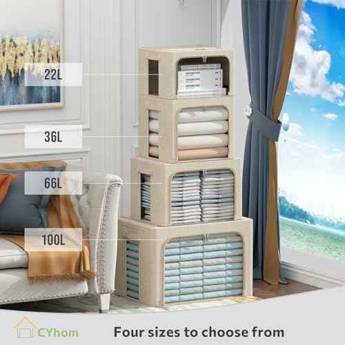 CYhom 3Pack Foldable Storage Bins - Frame Storage Box Linen Fabric