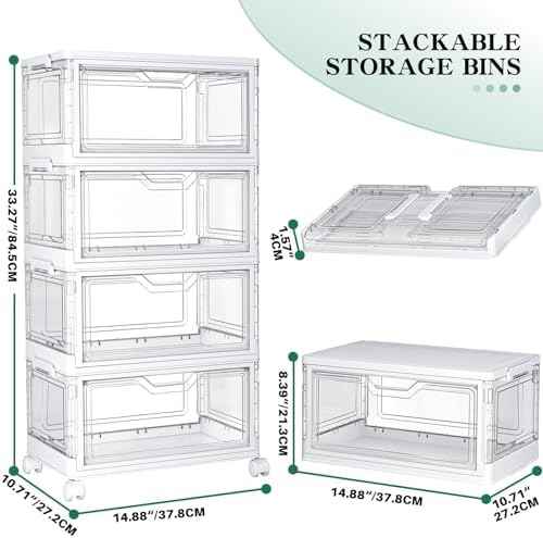 Kmiectse Clear Storage Bins with Lids - 4 Tier 23qt Plastic Stackable Bins