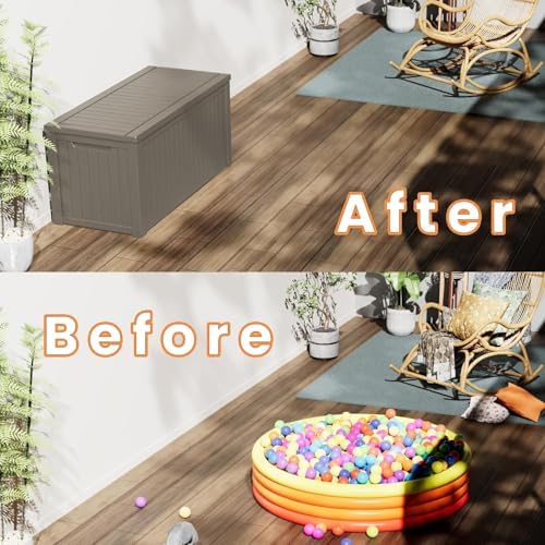 200 Gallon Outdoor Storage Box, Large Storage Deck Box for Patio Furniture Accessories, Garden Tools, Indoor Storage for Cushion, Black, Grey