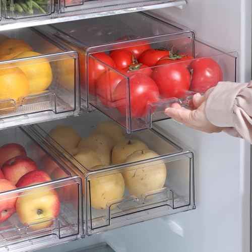 Taiuloo 2 Pack Stackable Refrigerator Organizer Bins with Pull-Out