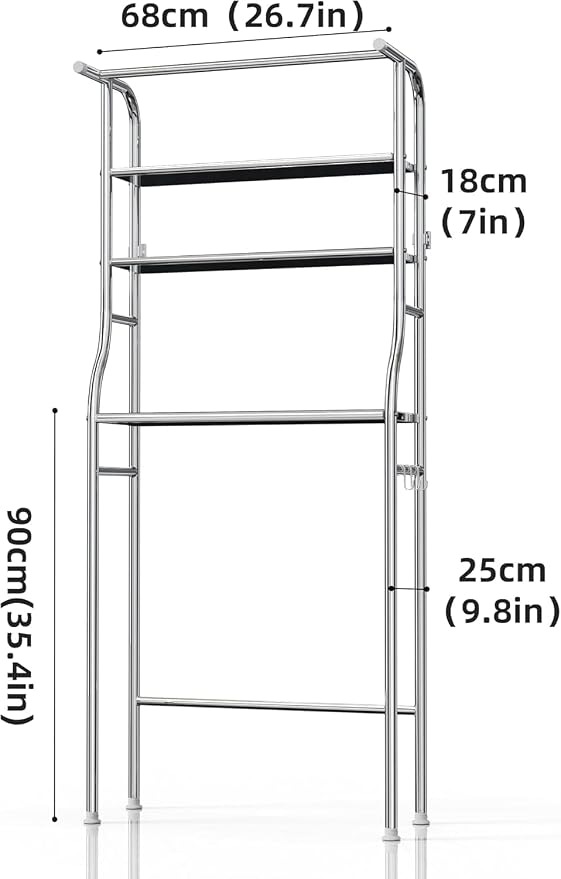 Over The Washer and Dryer Storage Shelf, 3 Tier Laundry Room Metal Drying Rack - Image 3