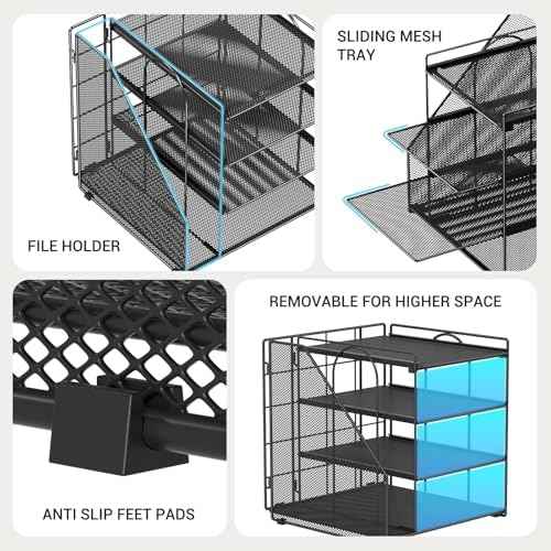 Desk Organizer, 4-Tier Metal File Organizer for Desk with Vertical