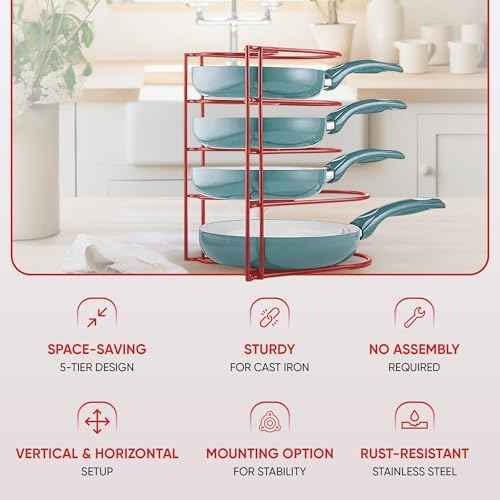 Heavy-Duty Pots and Pans Organizer | 5-Tier Cookware & Lid Storage
