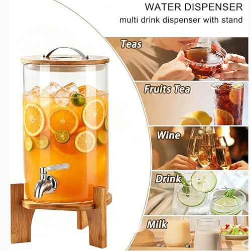 Beverage Dispenser,2.1 Gallon Glass Drink Dispenser with Stand,Glass water dispenser with Spigot, Large Drink Dispensers for Parties,Water Dispensers for Bar,Wedding,Restaurants 8L