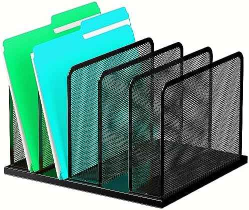 Kuntine.B Desk File Organizer Upright Mesh Desktop Organizer File Sorter Office Organization File Holder for Home, Office & Classroom (Black, 1 Pack 5-Section)