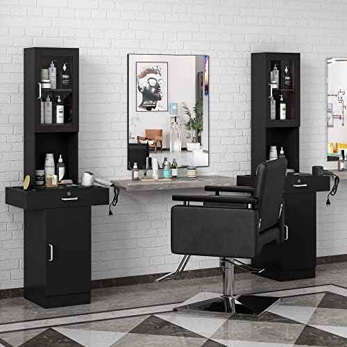 RESHABLE Salon Station for Hair Stylist,Hair Styling Storage Cabinet,Black
