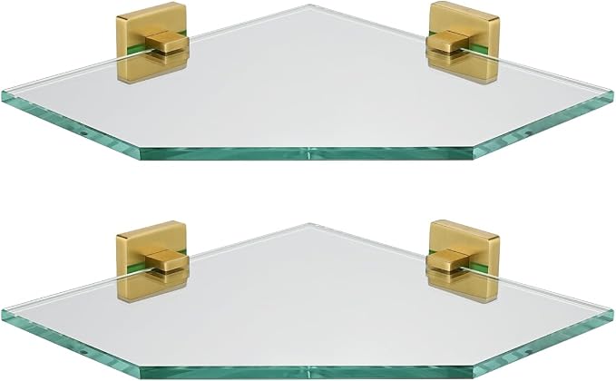 JQK Corner Glass Shelf, Brushed Gold Bathroom 304 Stainless Steel Shower by Homeimprovement