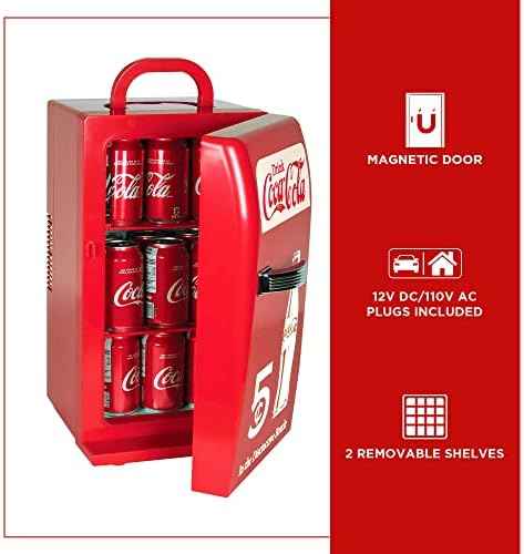 Coca Cola Mini Fridge - Refrigerator for Bedroom Office, Portable Table Top Beverage Cooler, 12V 110V Refrigerador For Drink, Soda, Wine, Use In Car, Dorm, Outdoor, Patio,18 Can