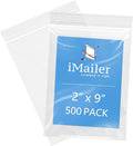 iMailer - 2" x 9" 500 Pack- 2 Mil Resealable Zip Bags- Small Clear Plastic Bags by iMailer