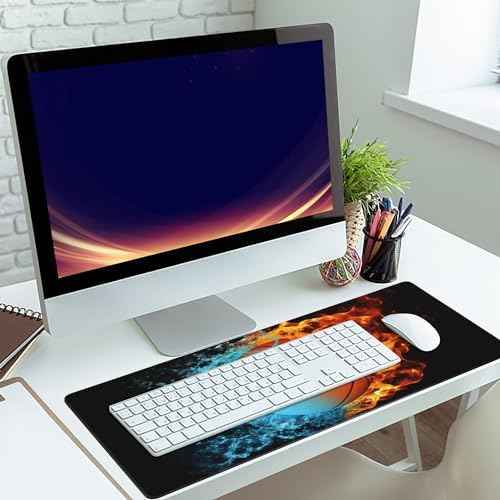 Gaming Mouse Mat Basketball Ball in Fire and Water Large Mouse Pad
