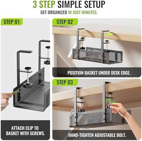 [Upgraded] 2 Pack Cable Management Under Desk Tray, Xpatee 27.6" No Drill Open Slots Cable Management Tray, Cord Wire Organizer Box with Clamp for Table Thickness up to 3" - No Desk Damage(Black)