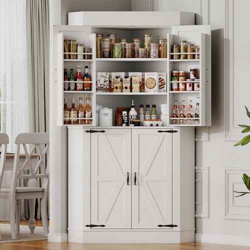 71" Tall Corner Cabinet,Kitchen Pantry Storage Cabinet with Doors & Shelves