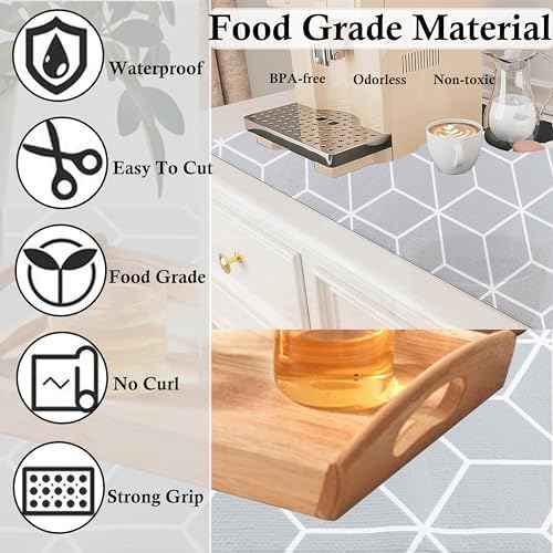 Shelf Liner for Kitchen Cabinets Non Adhesive 15 Inch Wide X 20 Ft Waterproof Cabinet Drawer Liners for Pantry Shelves Non Slip Strong Grip Mat for Closet Bathroom Cupboard Refrigerator Under Sink