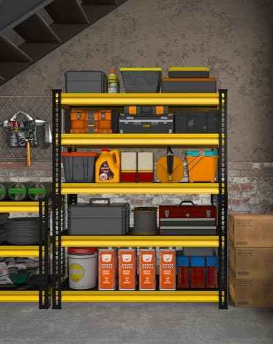 48" W Garage Storage Shelves Heavy Duty, 2800LBS Loads Adjustable Garage Shelving, 5-Tier Metal Shelving Units and Storage Racks, Industrial Utility Shelf,48''Wx18''Dx78''H, Yellow