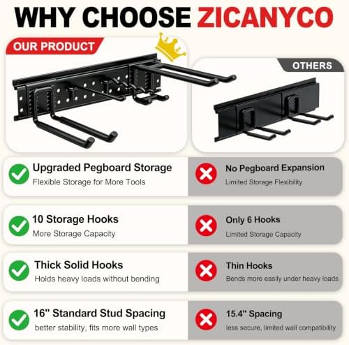 Garage Tool Organizer Wall Mount 49.5 inches with 10 Adjustable Heavy-Duty Hooks, Garage Organization, Garden Tool Storage Rack, Yard, and Shed, Holds Up to 400 lbs