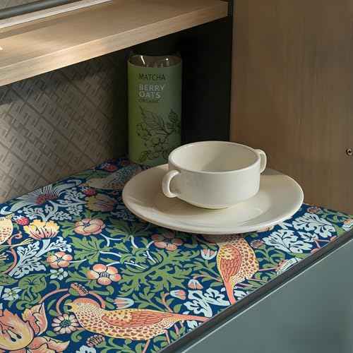 Shelf Liner for Kitchen, Self Adhesive Shelf Drawer and Cabinet Liner, Floral Contact Paper, Non-Slip Waterproof Cupboard Dresser Pantry Liners 17.7 x 78.7 in