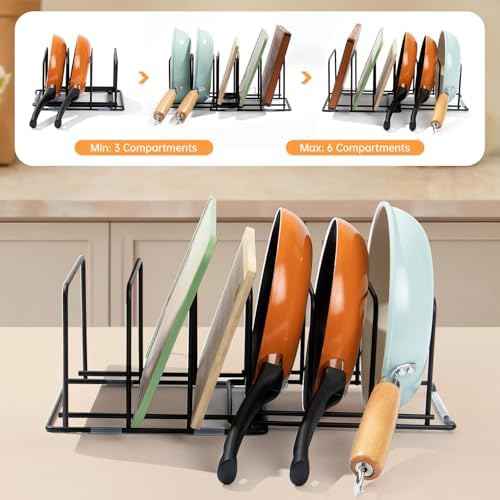 Cutting Board Organizer, Adjustable Pot and Pan Organizer Rack, Kitchen Cabinet Holder for Cutting Board,Baking Tray, Cookie Sheet, Bakeware Organizer for Countertop