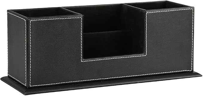 KINGFOM Office Supplies Desk Organizer PU Leather Storage Box 4 Divided - Image 5