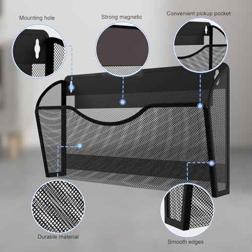 Magnetic File Holder 3 Pockets File Folder Organizer, Office Hanging Magazine Rack for File Cabinets, Magnetic Paper Holder, No Drilling Mail Organizer for Refrigerator, Whiteboard, Office, Kitchen