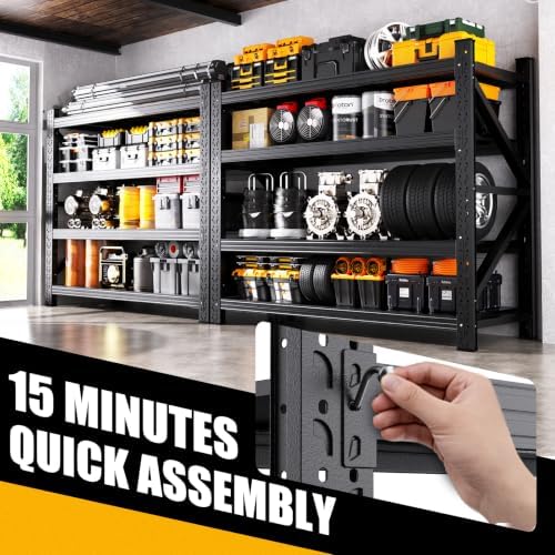 5000LBS Heavy Duty Storage Shelves, 4 Tier Garage Shelving Metal Shelving Unit,Adjustable Heavy Duty Shelving for Garage, Basement, Warehouse, Storage Room,
