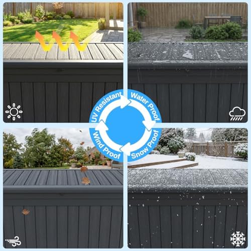 320 Gallon Outdoor Storage Deck Box, Waterproof Resin Deck Boxes with Handle & Lockable for Patio Furniture, Garden & Pool Tools -Swimming Pool, UV Resistant, Black (320)