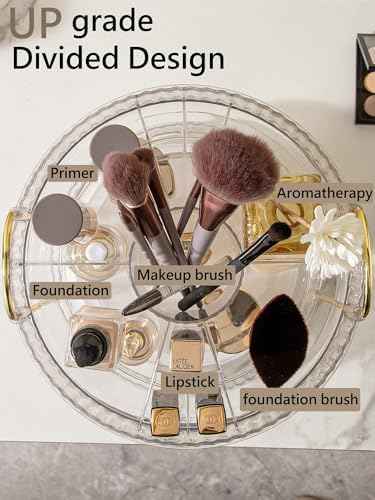 Asayuee 360 Rotating Makeup Organizer,2 Tier Large Capacity Make Up Organizers and Storage,Skincare Perfume Vanity Organizers,Bathroom Cosmetics Storage Organizer Countertop(Clear)