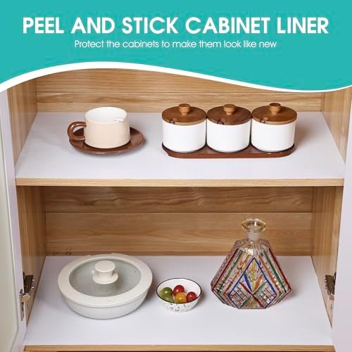 Cabinet Shelf Liner Peel and Stick: Self Adhesive Cabinets Paper - 15.7 in x 12 FT Non-Slip White Drawers Liners - Easy to Cut, Removable, PABUSIOR Cupboard Liner for Pantry Shelves, Countertops