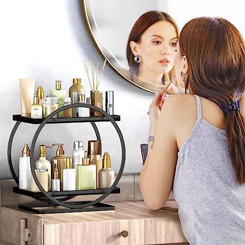 Bathroom Counter Organizer, 2-Tier Black Perfume Organizer Dresser