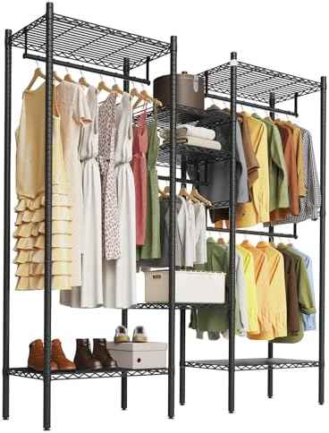 Heavy Duty Clothes Rack, Clothing Racks for Hanging Clothes, Freestanding Garment Racks with Shelves, Adjustable Closet Racks, 73.6" L x 17.3" W x 76.4" H, Max Load 1000LBS, Black