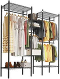 Heavy Duty Clothes Rack, Clothing Racks for Hanging Clothes, Freestanding Garment Racks with Shelves, Adjustable Closet Racks, 73.6" L x 17.3" W x 76.4" H, Max Load 1000LBS, Black