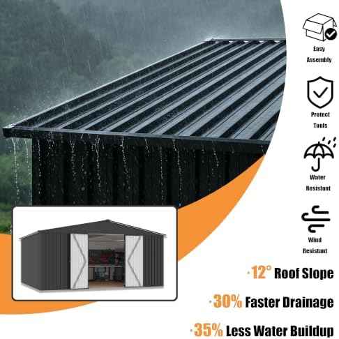 MNLR 12x14 FT Outdoor Storage Shed, Large Metal Garden Shed