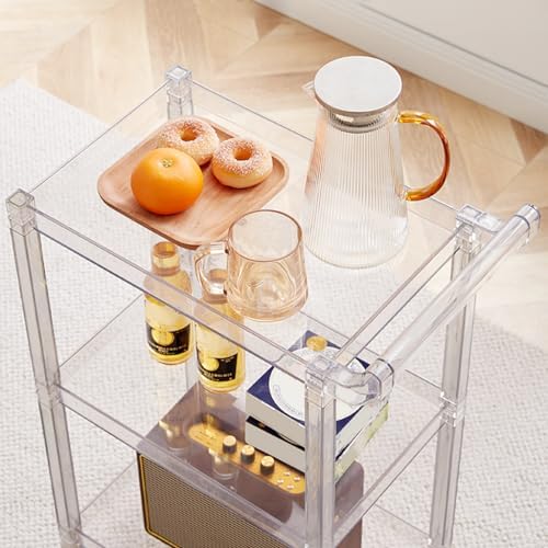Acrylic Utility Rolling Cart,3-Tier Acrylic Bar Cart with Pulling Handle & 4 Wheels for Kitchen Living Room Dining Laundry,Clear Multifunction Small Spaces Rolling Serving (Size:29.13'' H,Color:Clear)