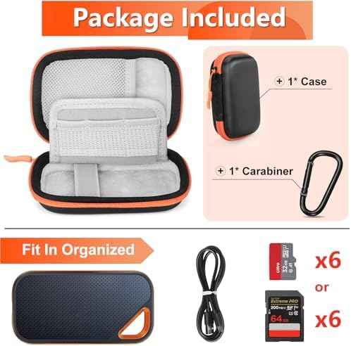 Hard Case for SanDisk Extreme Pro/SanDisk Extreme Portable External SSD 500GB 1TB 2TB 4TB 8TB, Travel Case for External Solid State Drive USB Cable, Protective Cover Storage Bag Fit Memory Card SD