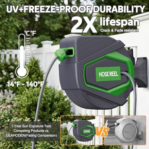 Retractable Garden Hose Reel, 1/2 in x 100 Ft, for Garden Watering
