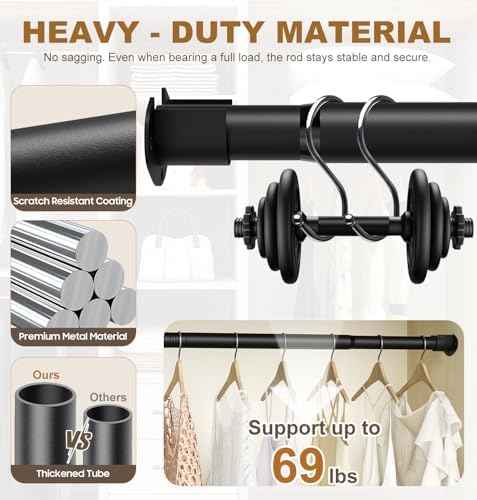 Closet Rods for Hanging Clothes, 16.5-90 Inch Adjustable Closet Hanging Rod,1.3 Inch Heavy Duty Closet Rod for Closet Wardrobes Laundry Room