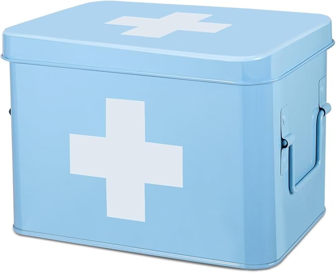 Flexzion First Aid Organizer, 8.5 Inch Blue Vintage Metal Kit Tin by Flexzion