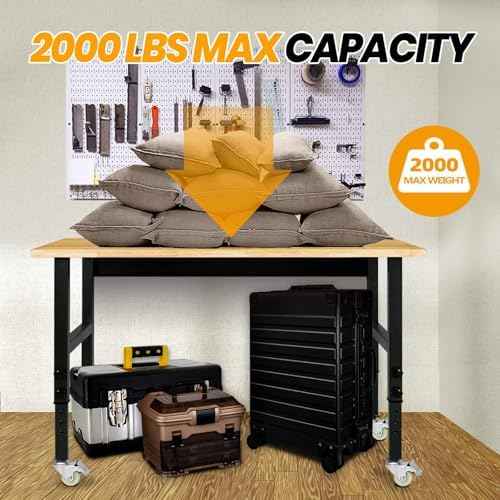 48" Adjustable Work Bench, Rubber Wood Top Workbench