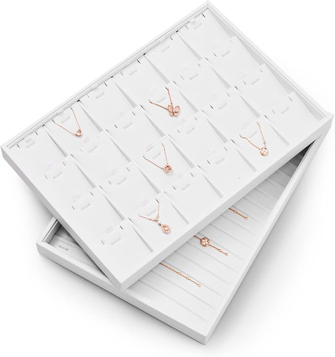 White PU Leather Jewelry Display Tray 24 Grids Pendant Earrings Necklace - Image 4