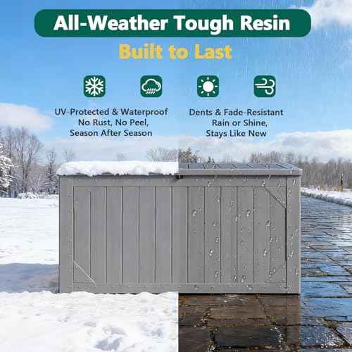 100 Gallon Outdoor Storage Box, Waterproof Resin Deck Box Organizer for Patio Cushion Storage, Lockable Outside Container for Garden Tools