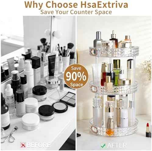 360 Rotating Perfume Organizer, 3 Tier, Diamond Pattern, Clear
