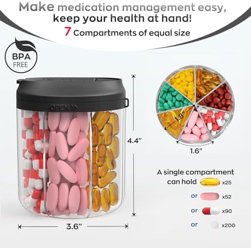 HIONXMGA Pill Bottle Organizer, Pill Dispenser Supplement Container Black