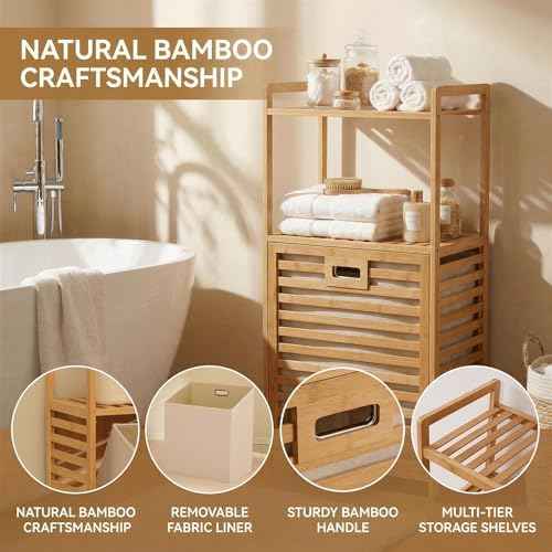 Baveke Tilt Out Laundry Hamper with 2 Tier- Bamboo Laundry Basket, Natural