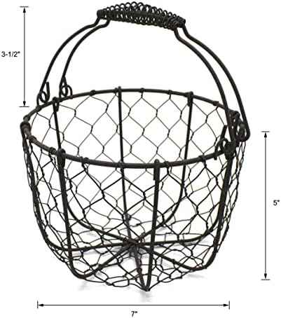 CVHOMEDECO. Round Chicken Wire Egg Basket Fruit Basket with Swing
